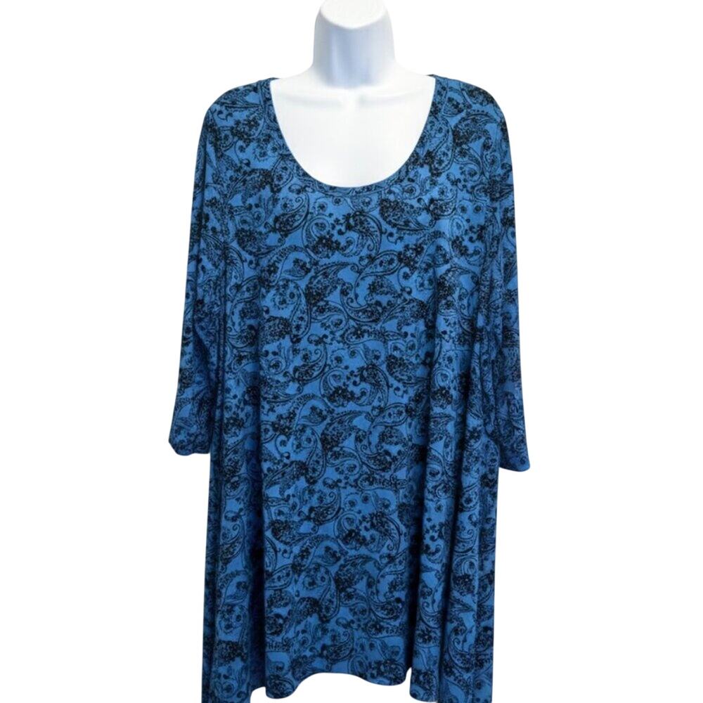 Woman Within Plus Size 1X Tunic Top Green Paisley 3/4 Sleeve Sharkbite Swing